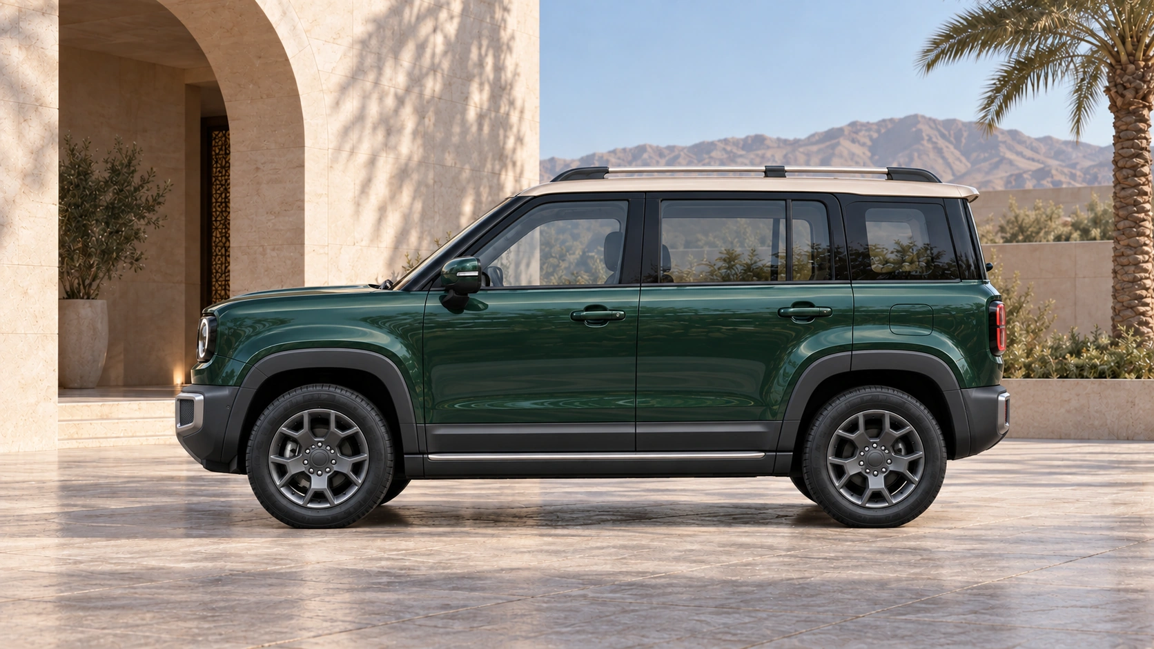 Complete Emerald exterior in deep green with champagne-sand