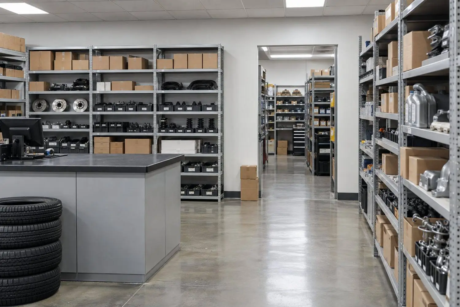 An orderly QAF parts store with labelled racking, panels and trim