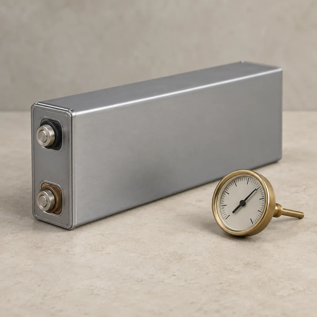 A prismatic cell on a bone surface beside a small brass thermometer